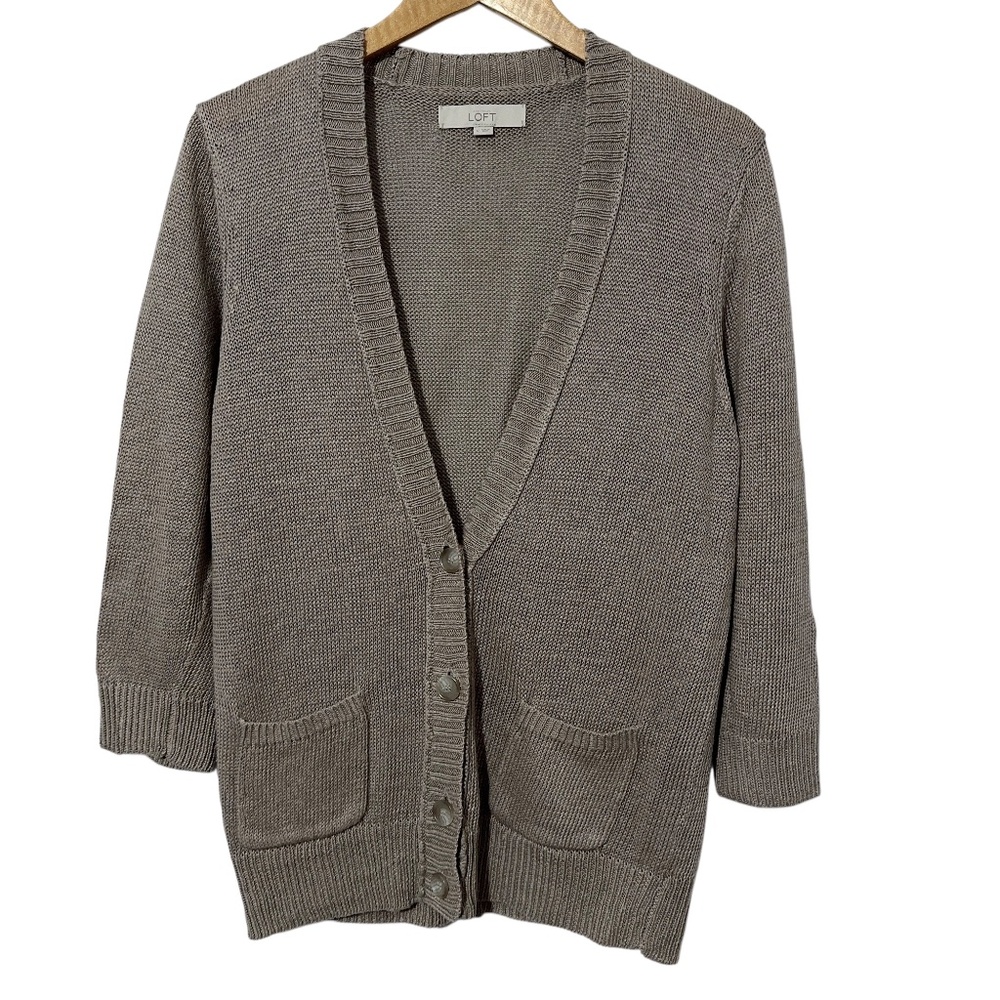 Ann Taylor Loft Womens Linen Cardigan Sweater Size L Button Front Corporate Work - Picture 1 of 6